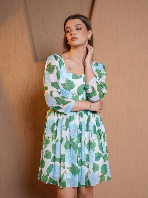 Women Green Mini Puff Sleeve Dress