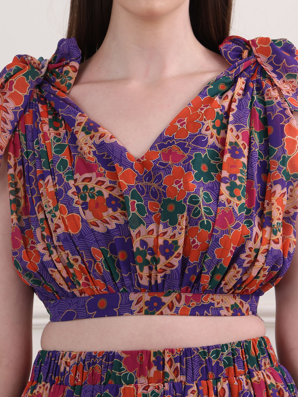 Women's Purple Sleeveless V-Neck Top & Skirt Sets