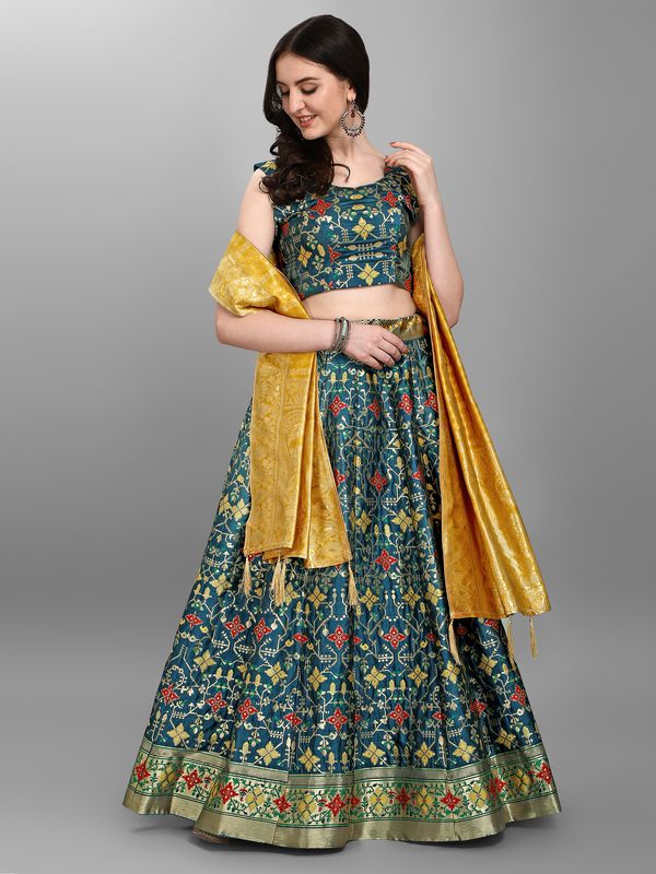 Women Rama Cotton Blend Lehenga