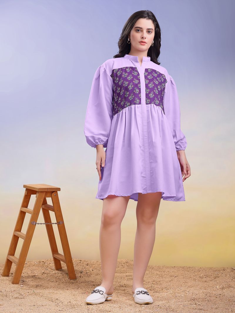 Women's Purple Long Sleeve Cotton Blend Dress