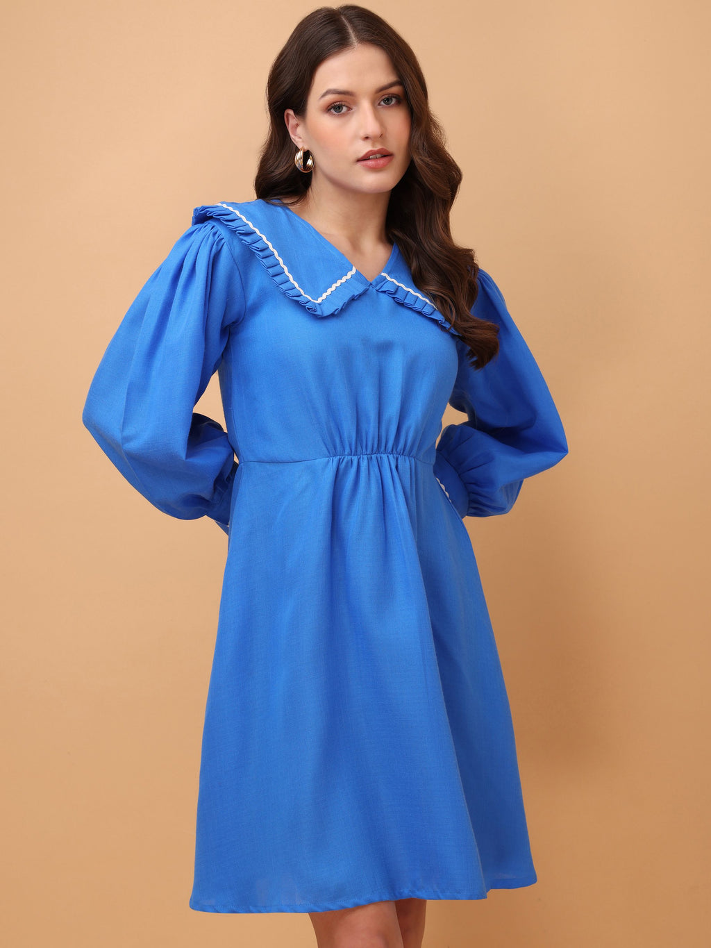 Women Multi Fit & Flare Solid Print Blue Dress