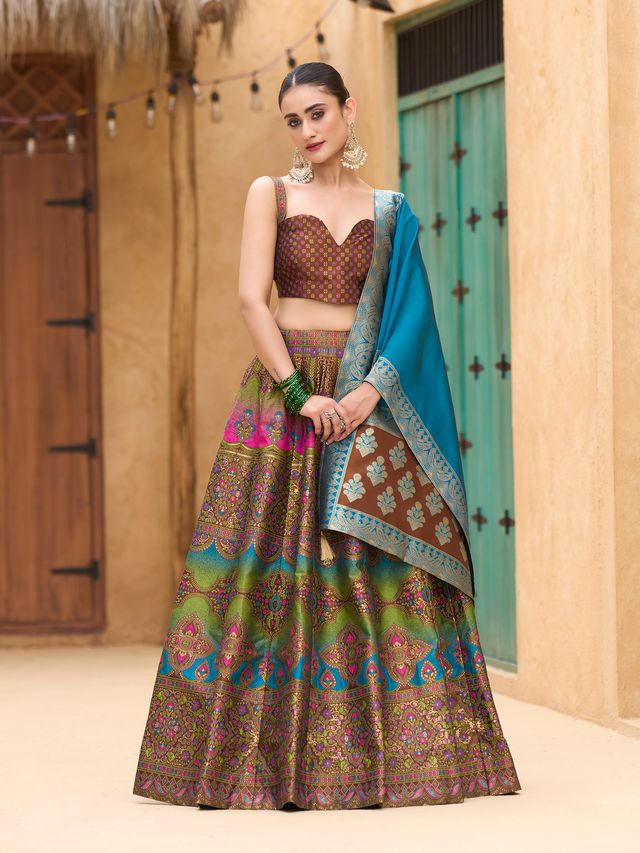 Women's Brown Kanjiwaram Lehengas