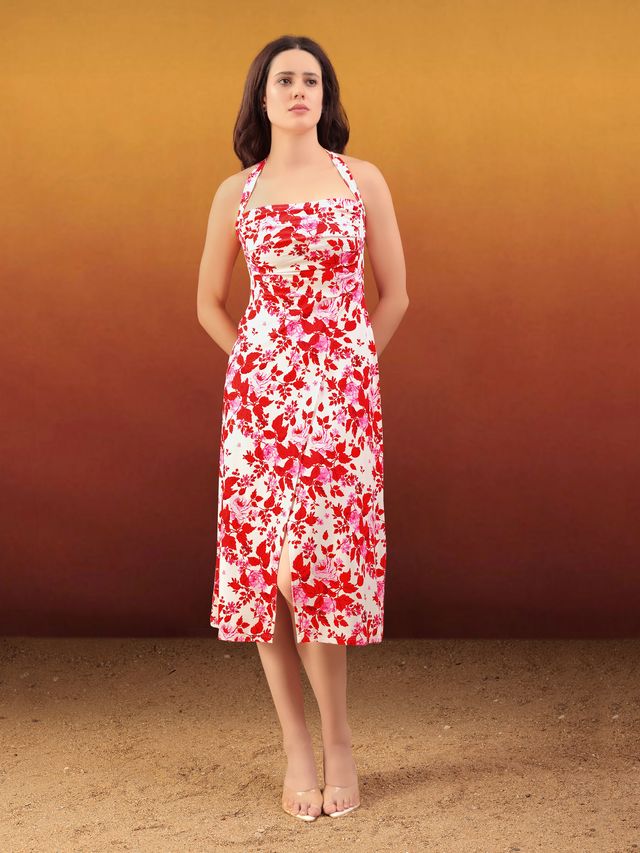 Midi Length Sleeveless Floral Print Dress