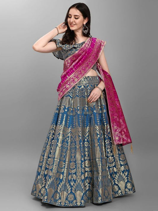 Women Grey Jacquard Lehenga