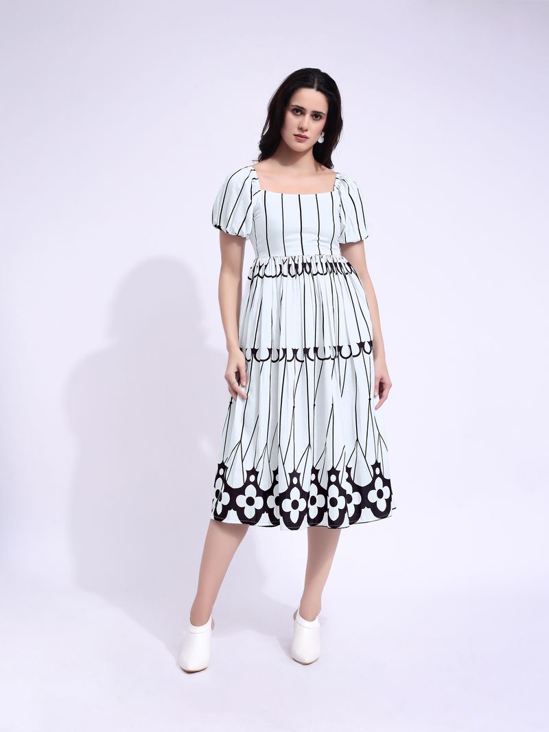 Women's White Midi Short Sleeve Dress