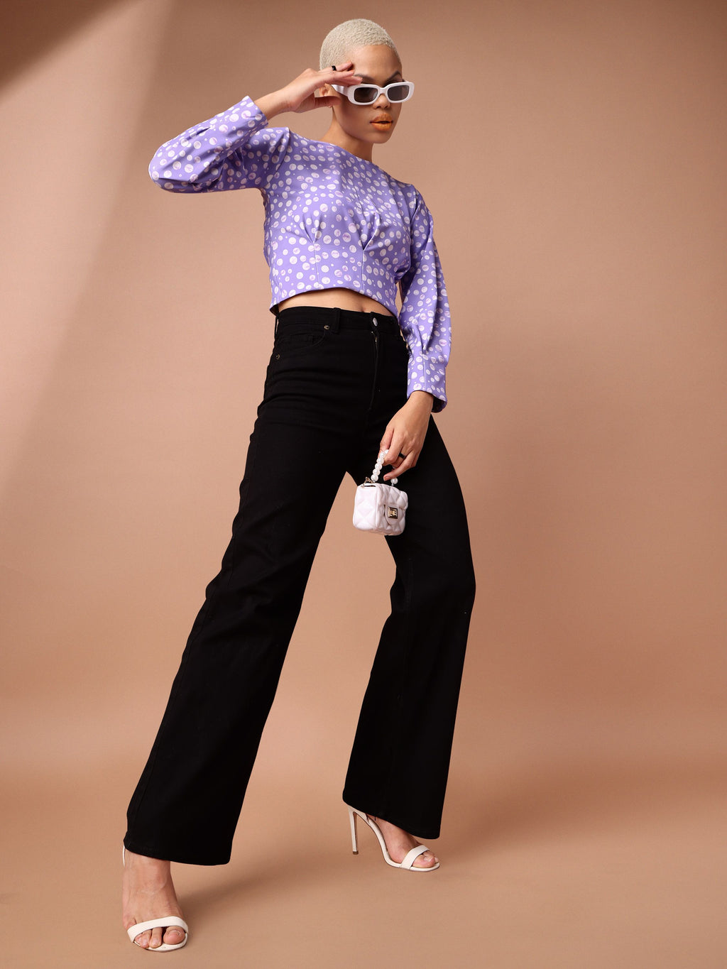 Lavender Boat Neck Crop Top For Women