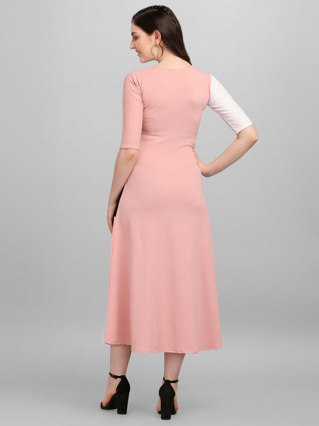 Women Peach & Black Fit & Flare dress