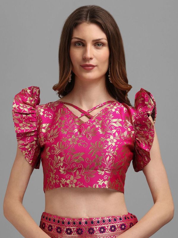 Women Pink Self Design Lehenga