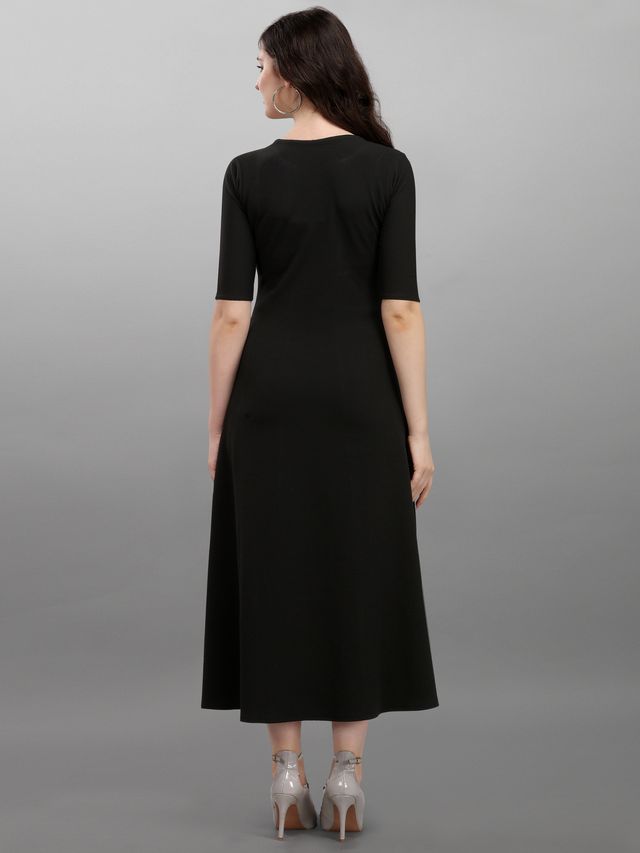 Women Sky Blue & Black Fit & Flare dress