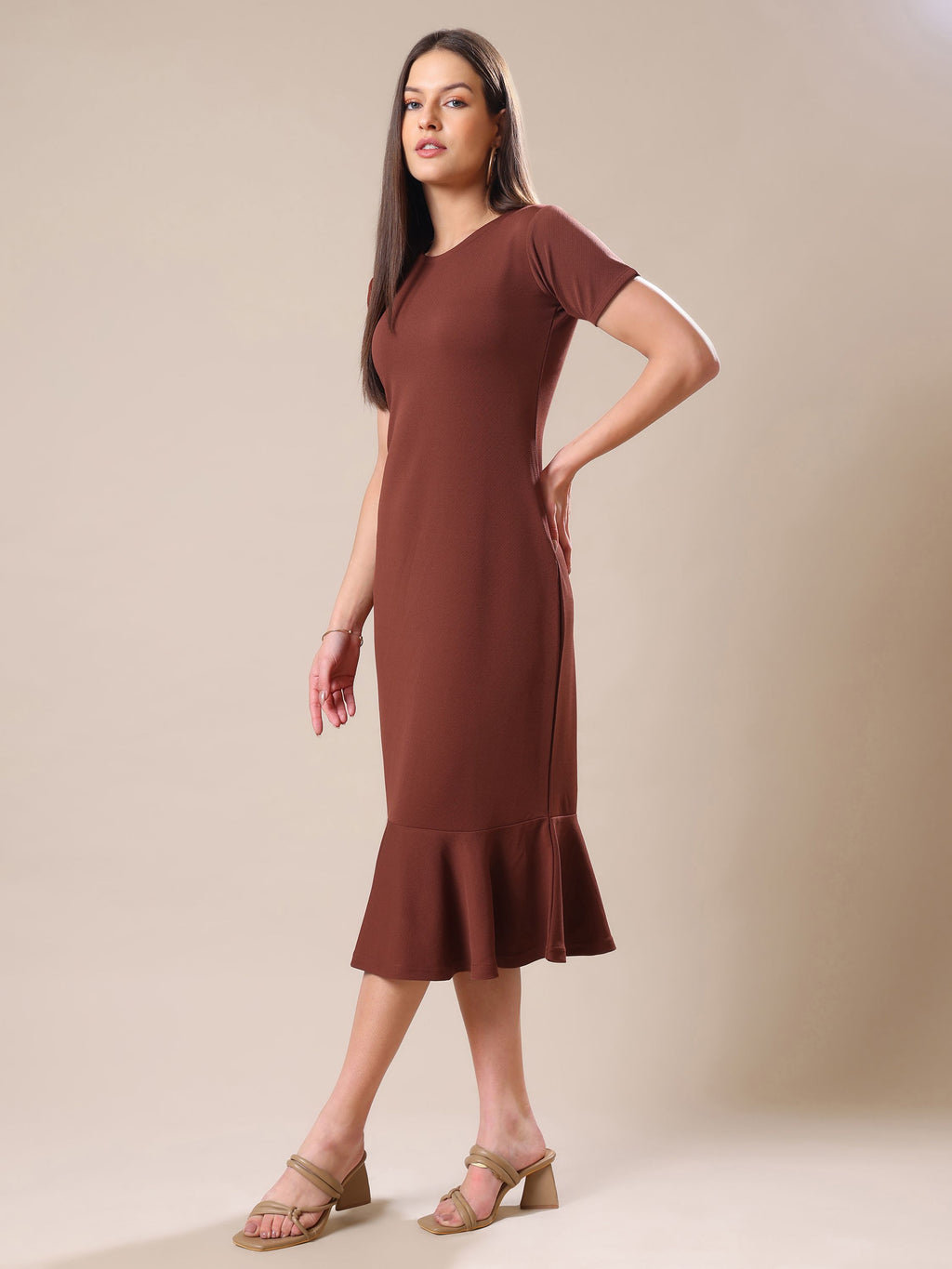 Women's Short Sleeve Bodycone Brown Dress