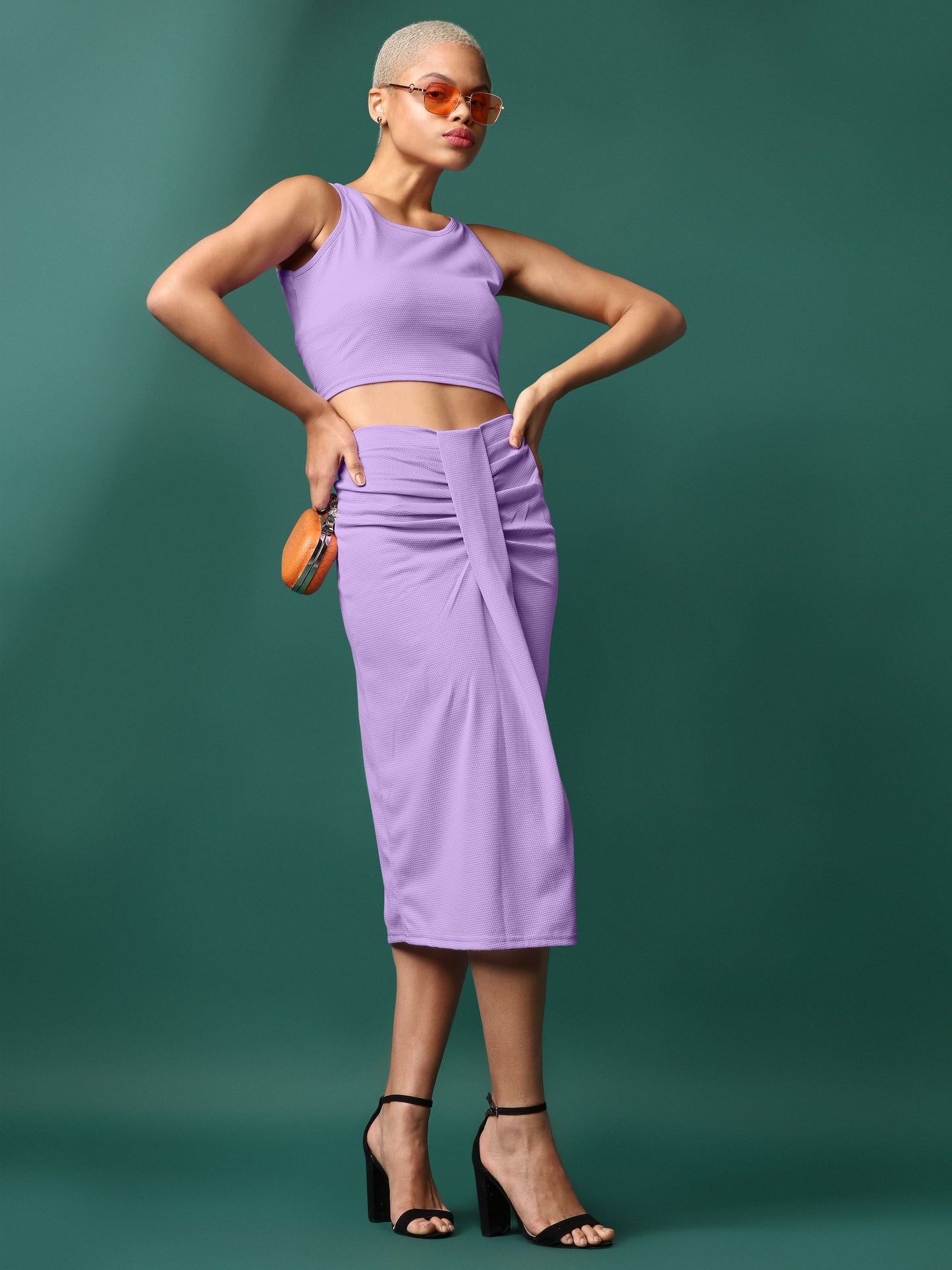 Women Violet Ruched Co-ords