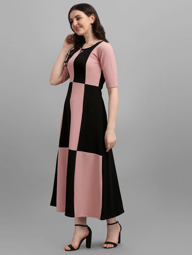 Women Peach & Black Fit & Flare dress
