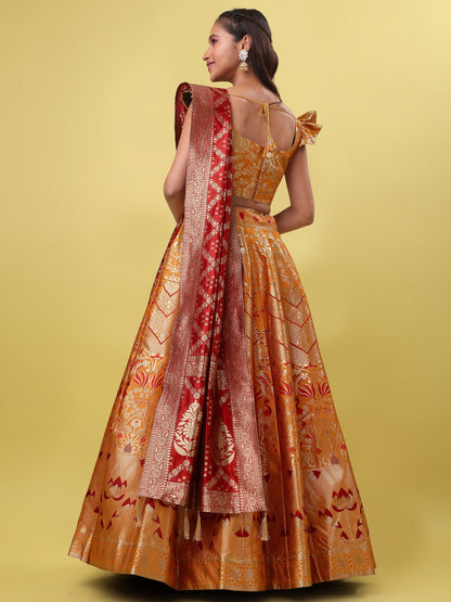 Women Yellow Jacquard Lehenga