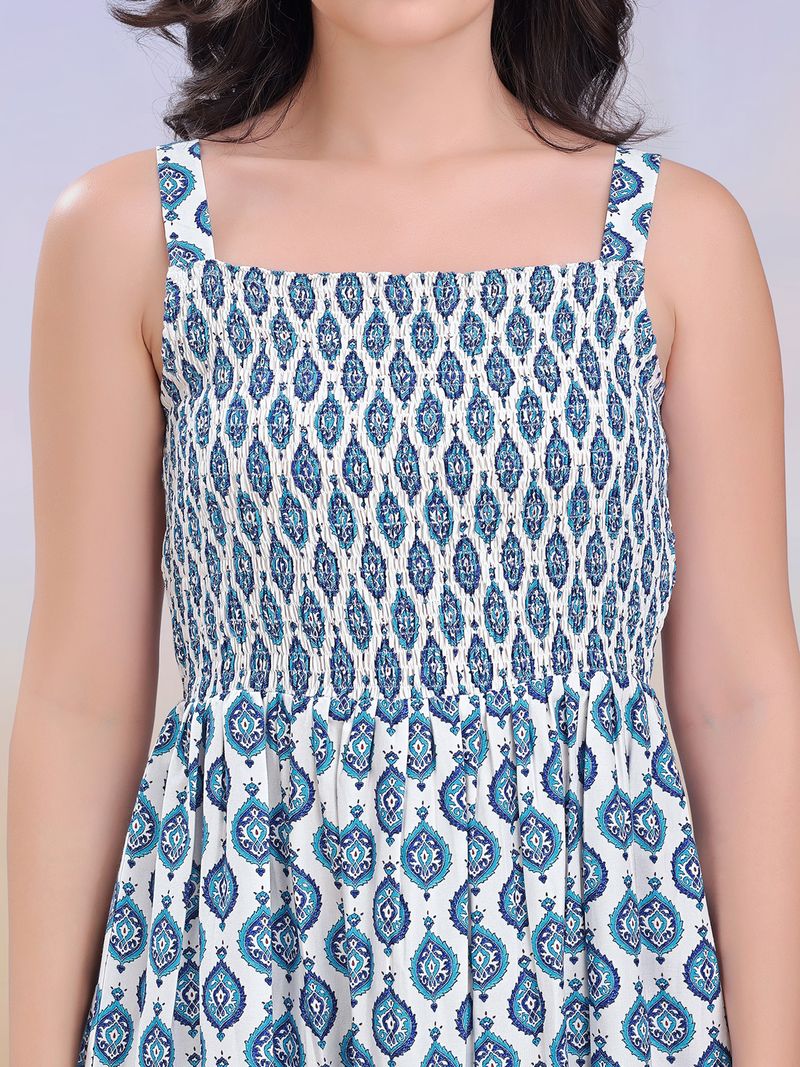 Women's Blue Mini Sleeveless Square Dress