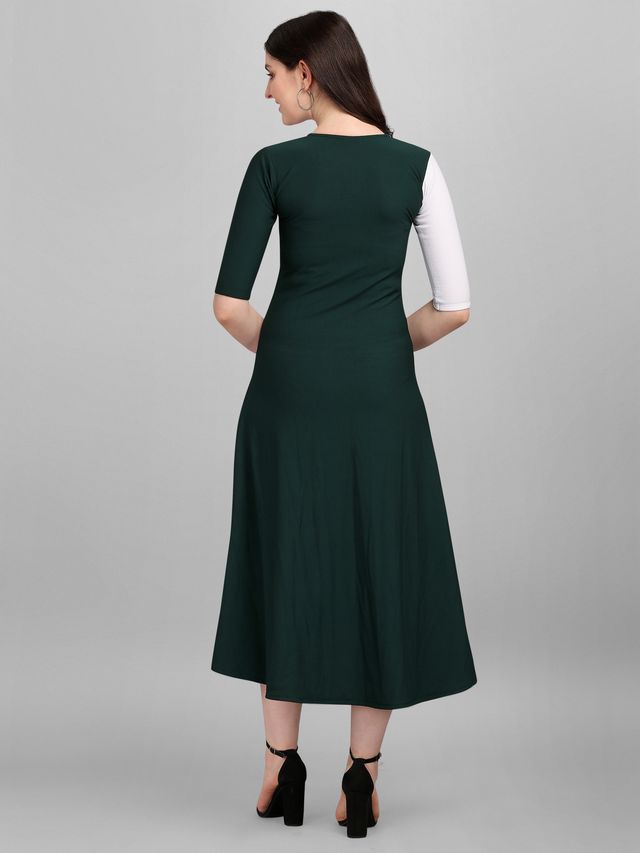 Women White & Green Fit & Flare dress