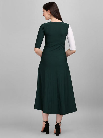 Women White & Green Fit & Flare dress