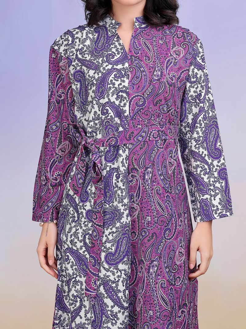 Women's Purple A-Line Bell Sleeve Cotton Blend Dress