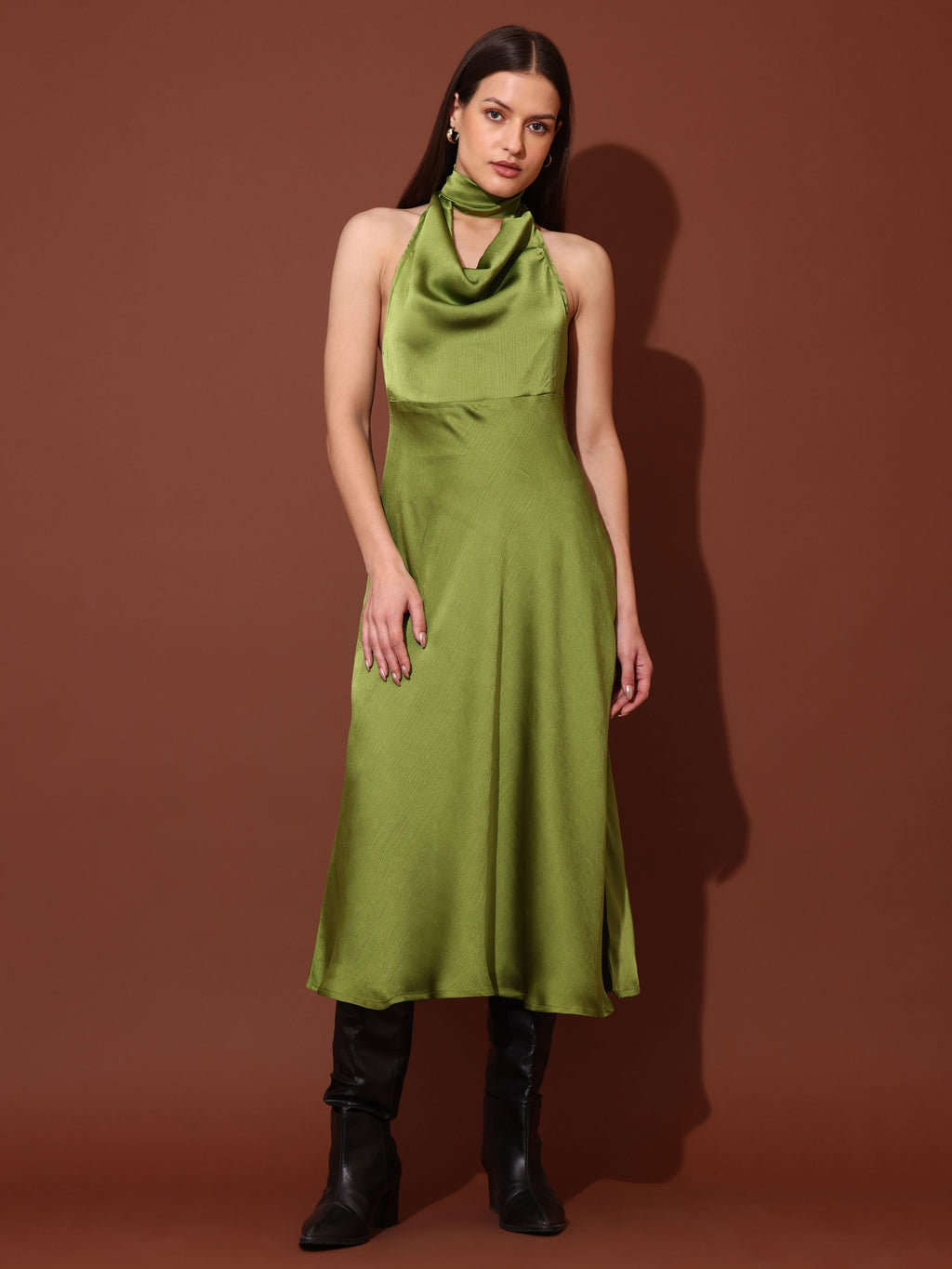 Women's Fit & Flared Green Dress