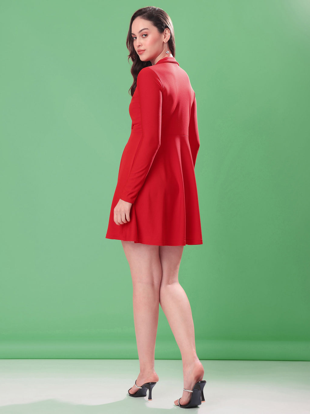 Women's Full Sleeve Fit & Flared Red Dress