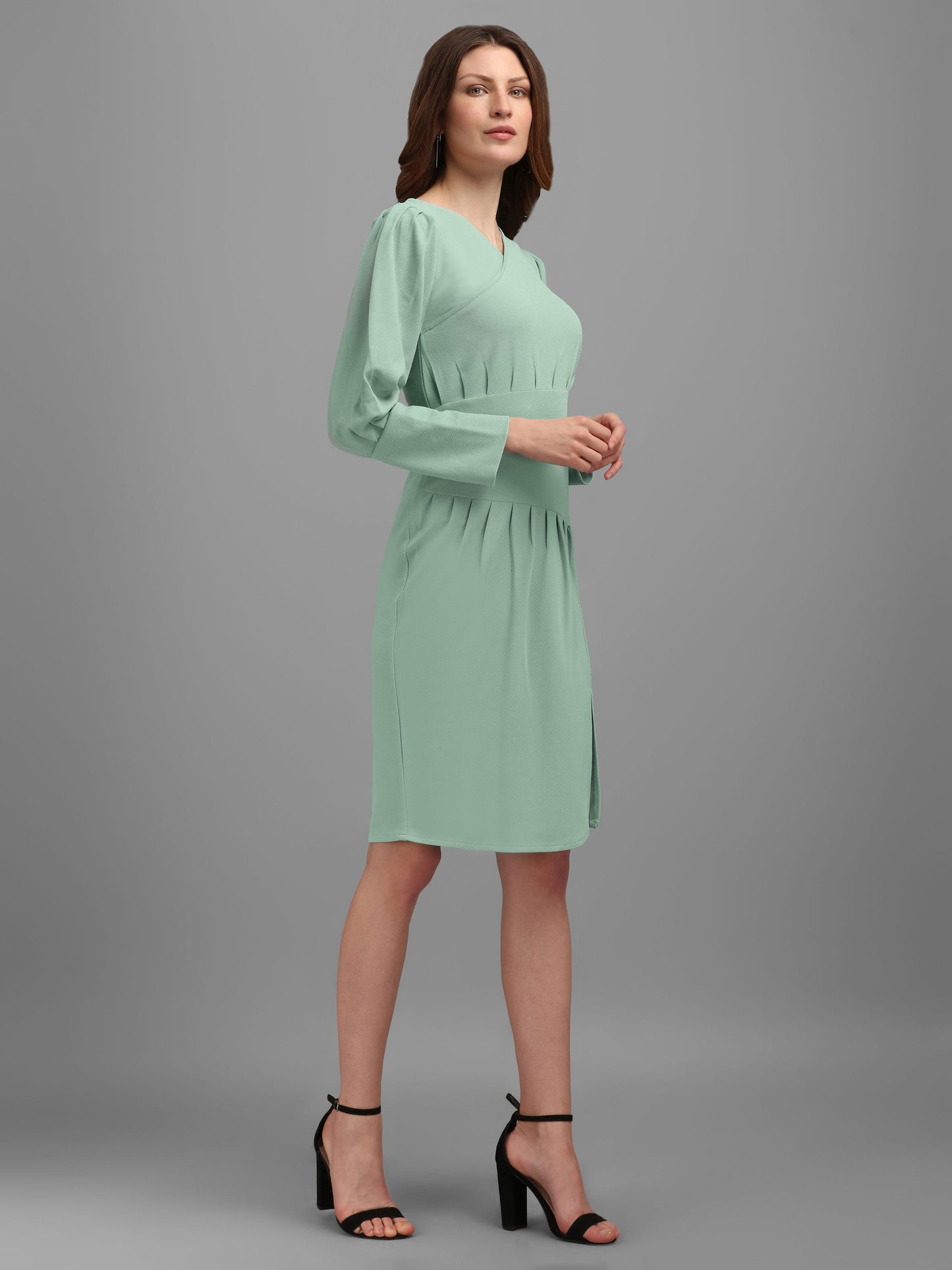 V-neck Sage Green Bodycon Dress