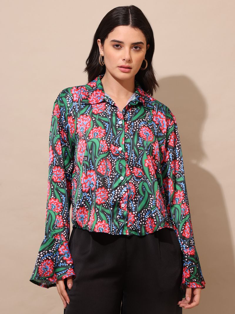 Women's Printed Stylished Green Top