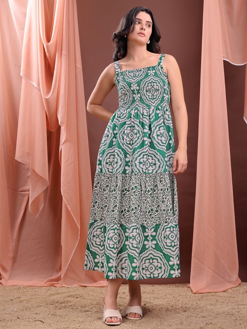 Women's Green Mini Sleeveless Square Dress