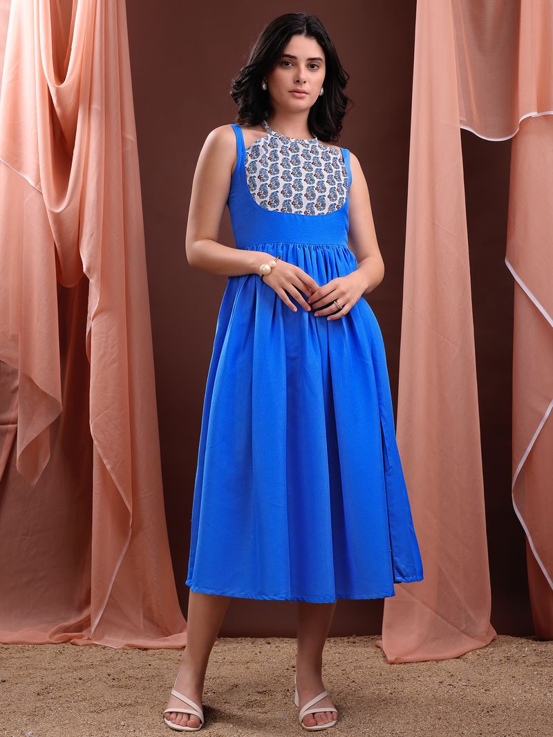 Midi Length Sleeveless Solid Dress