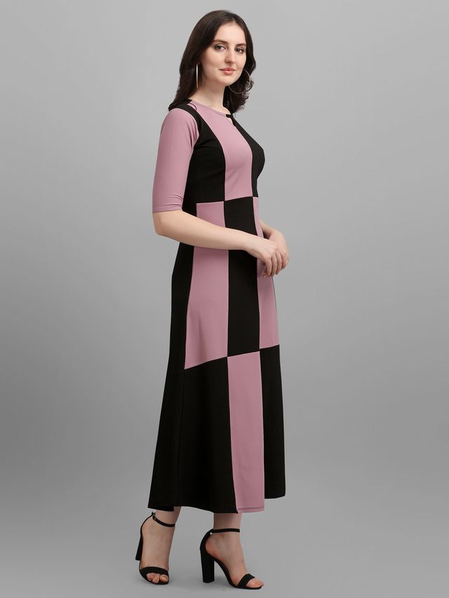 Women Light Violet & Black Fit & Flare dress