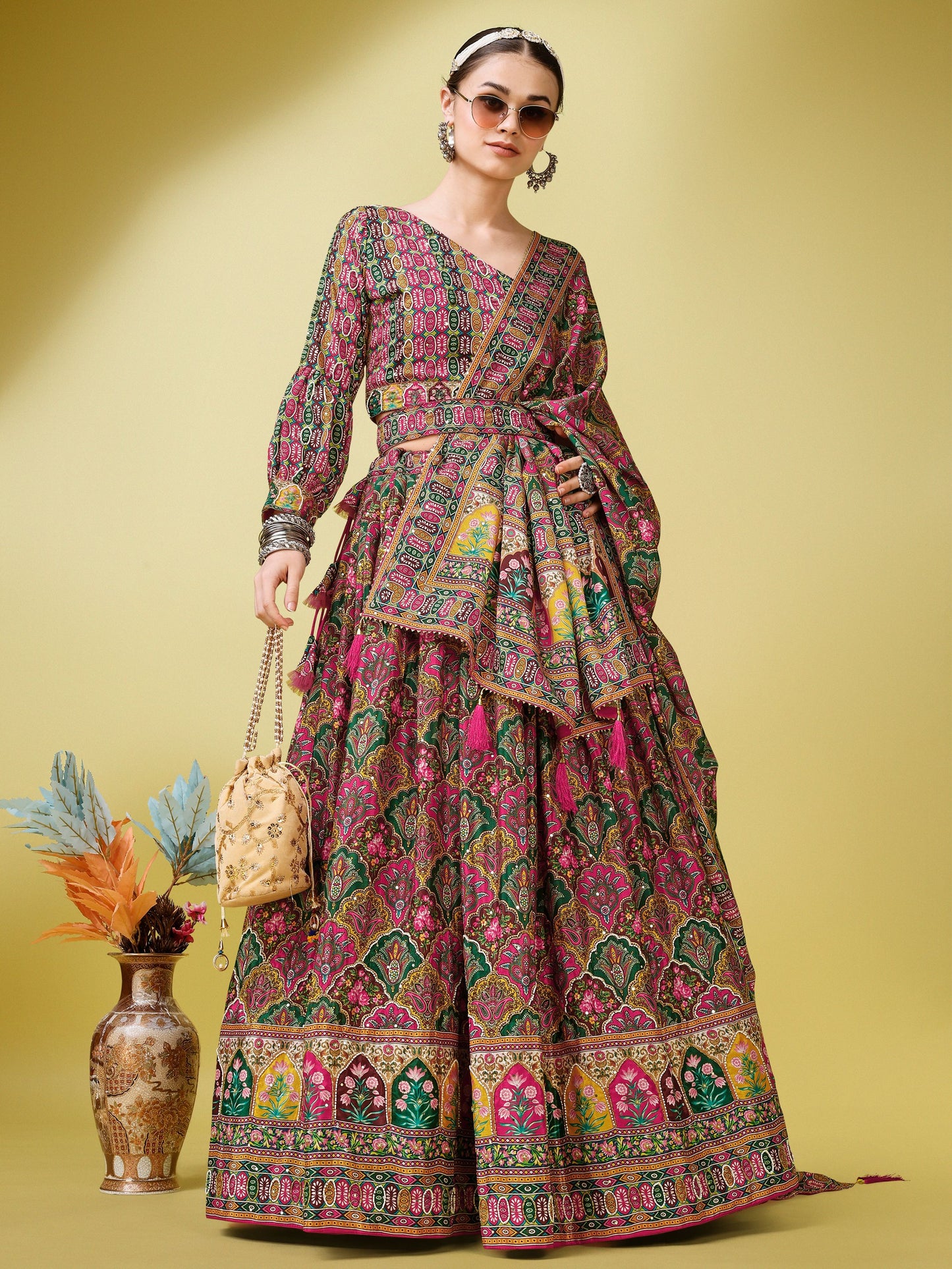 Women Multicolor Embellished Design Lehenga