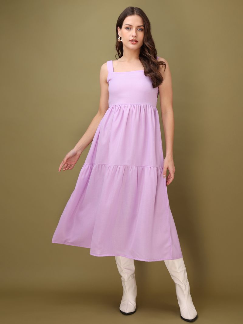 Midi Length Sleeveless Solid Dress