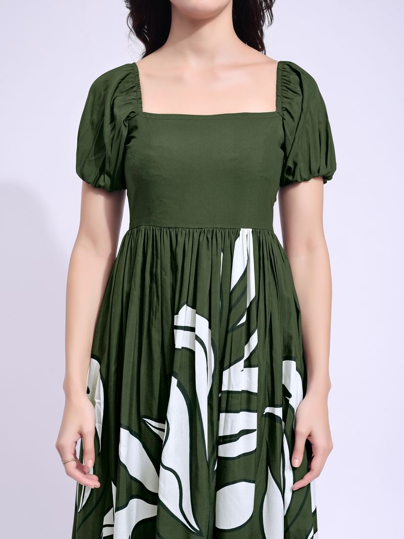 Women's Green Midi Short Sleeve Dress