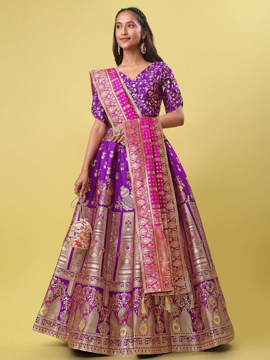 Decorated With Beautiful Flower Motif Wine Lehenga Choli