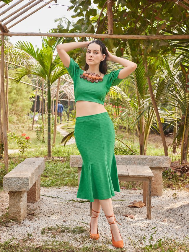 Women Green Fit & Flare Co-ords