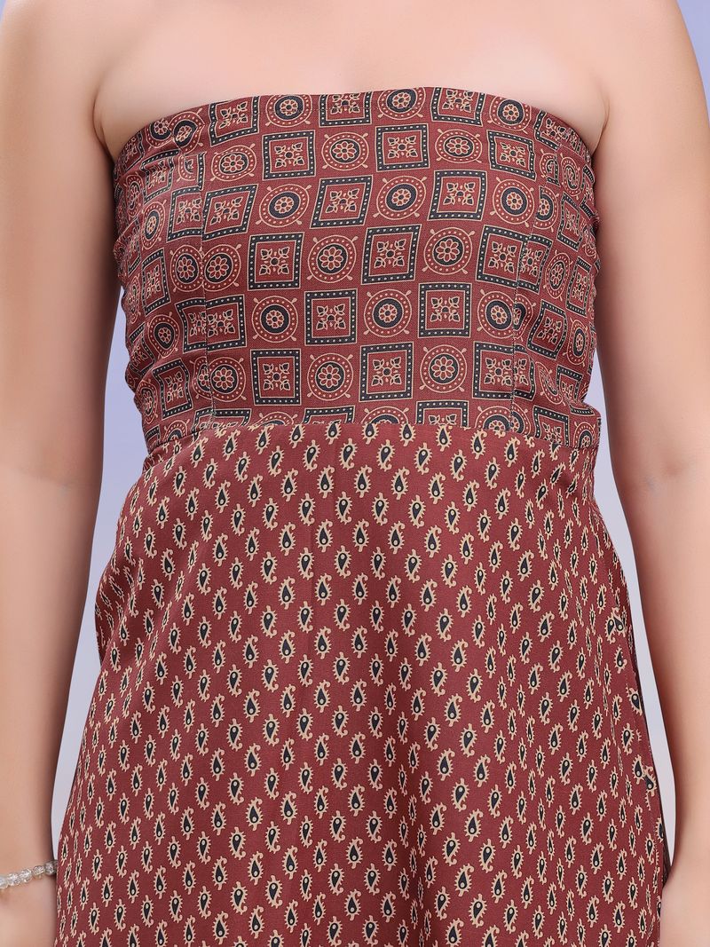 Women's Brown Fit & Flared Sleeveless Dress