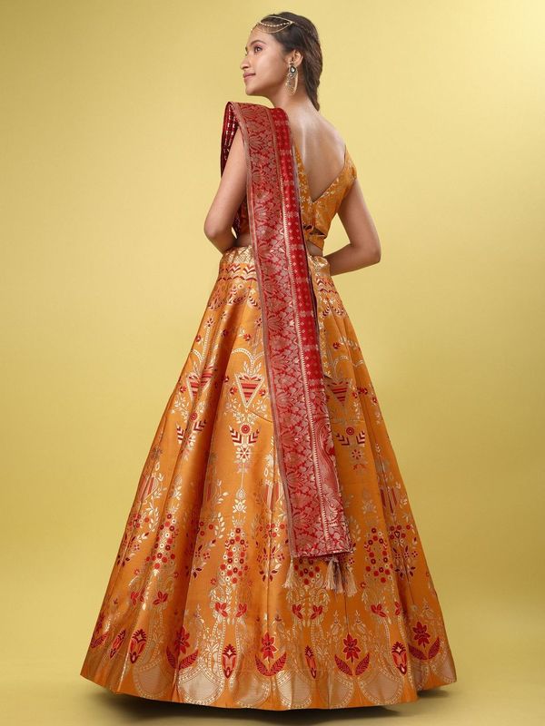 Women Yellow Floral Print Lehenga