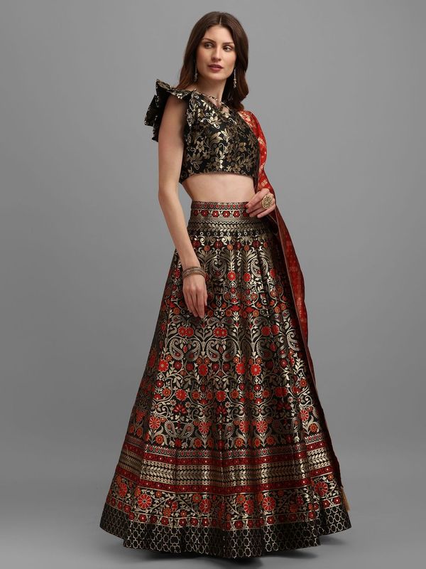 Women Black Self Design Lehenga