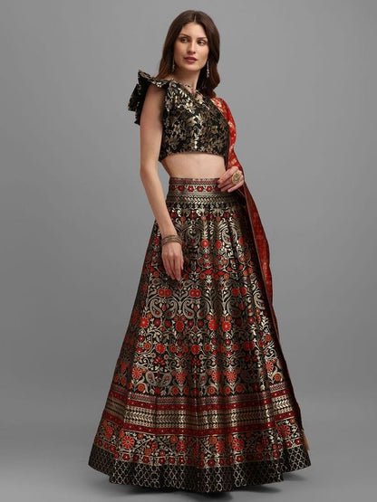 Women Black Self Design Lehenga