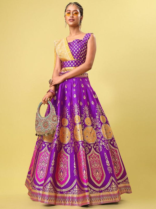 Elegant Jacquard Wine Lehenga Choli