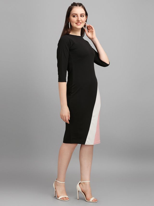 Women Peach & Black Fit & Flare dress
