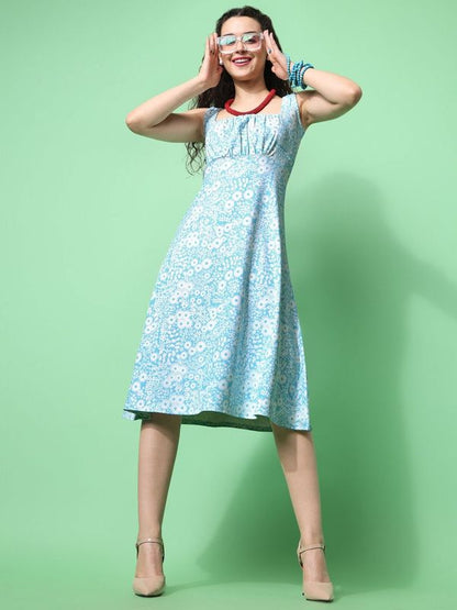 Women Sky Blue Sleeveless Dress