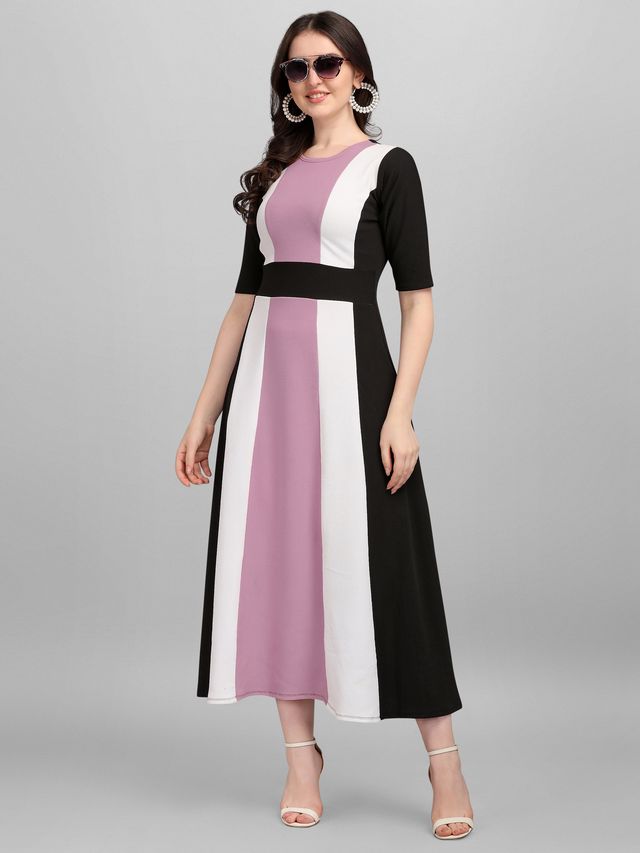 Women Light Violet & Black Fit & Flare dress
