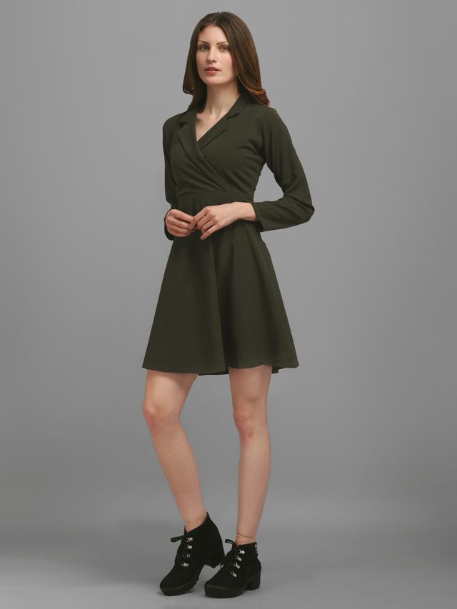 Women Dark Olive Fit And Flare dress