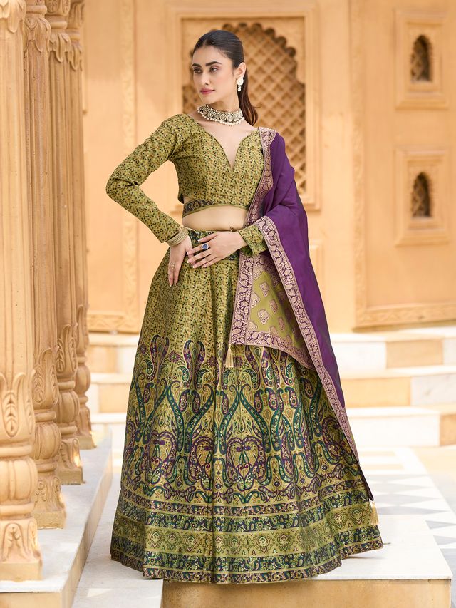 Women's Mehndi Kanjiwaram Lehengas