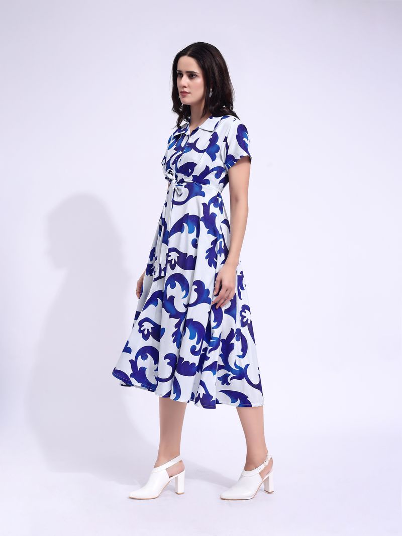 Women's White Fit & Flared Stylish Sleeve Dress