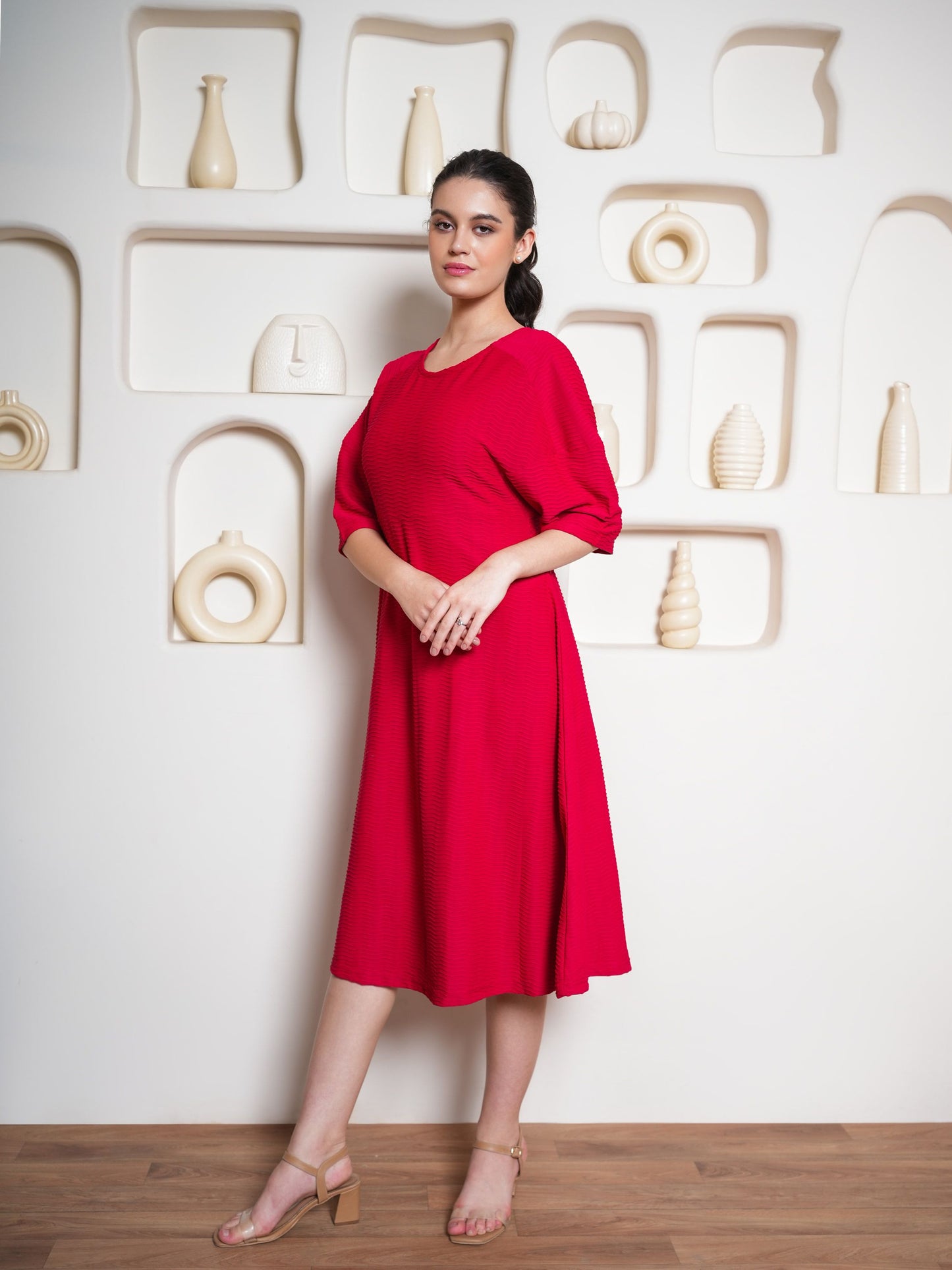 Women Textured A Line Flared Dress