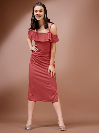 Rust  Off-Shoulder Bodycon Dress