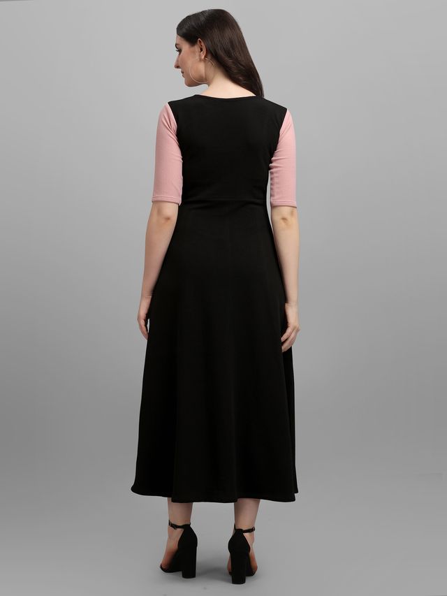 Women Peach & Black Fit & Flare dress