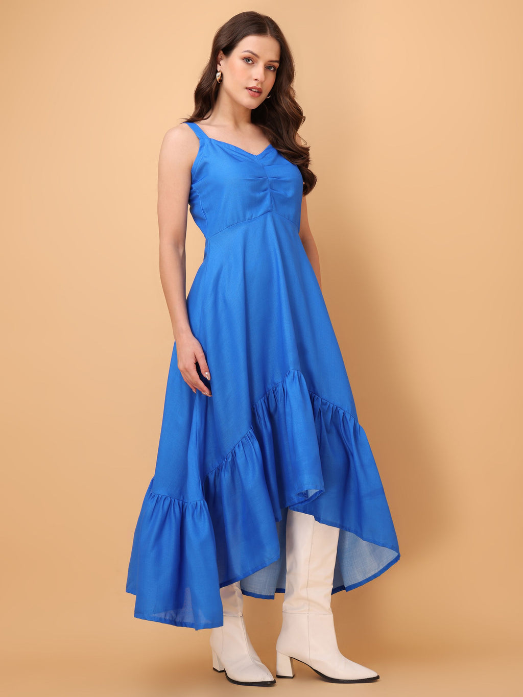 Women Ruffle/Fit & Flare Midi Blue Dress
