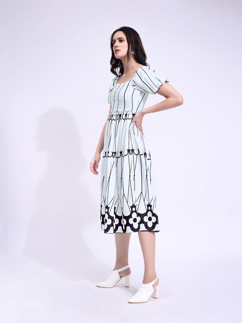 Women's White Midi Short Sleeve Dress