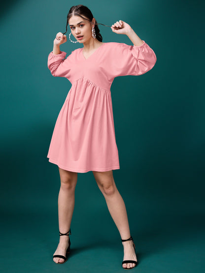 Peach Puff Sleeve Bodycon Dress